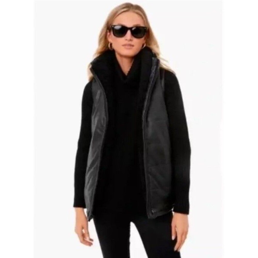 Tuckernuck Beckham Vest Black Faux Leather and Shearling Reversible Sz S